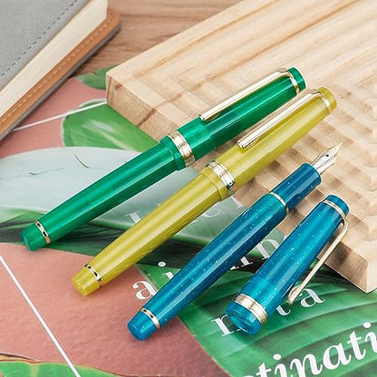 Jinhao 82 Acrylic Fountain Pen, Iridium Medium Nib with Ink Converter, Transparent Jungle Green Classic Design Smooth Writing Pen (Gold Trim) - color: Jungle Green Clear (Gold Trim), style: Medium (0.7 mm)