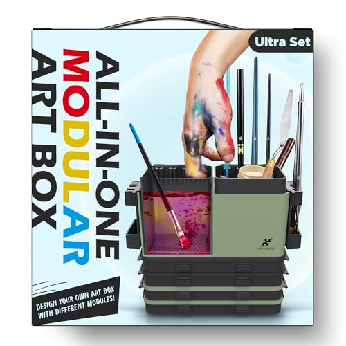 Portable All-in-One Modular Painting Station with Paint Brush Cleaner and Holders,Wet Paint Palette Tray with Lid for Miniature Painting and Acrylic Paints (Ultra Set)