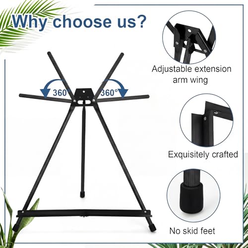 Zonon 6 Pcs Aluminum 15'' to 21'' Tabletop Display Easel for Painting Adjustable Folding Table Stand with Extension Arms Rubber Feet for Whiteboard Canvas Poster Sign Picture Artist(Black) - color: Black
