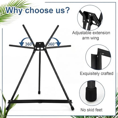 Zonon 6 Pcs Aluminum 15'' to 21'' Tabletop Display Easel for Painting Adjustable Folding Table Stand with Extension Arms Rubber Feet for Whiteboard Canvas Poster Sign Picture Artist(Black) - color: Black