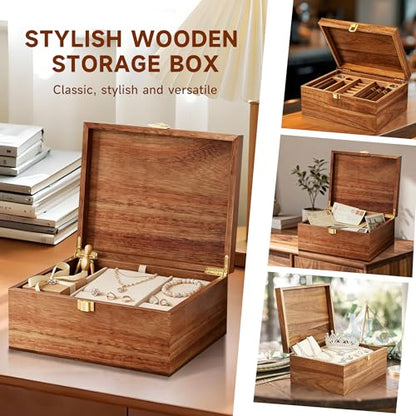 ELFWARRIOR Wooden Keepsake Box with Hinged Lid, Stamps Wood Storage Box,Large Memory Storage Box for Keepsakes,Crafts,Photo,Postcards, Jewelry-Natural (Only Box)