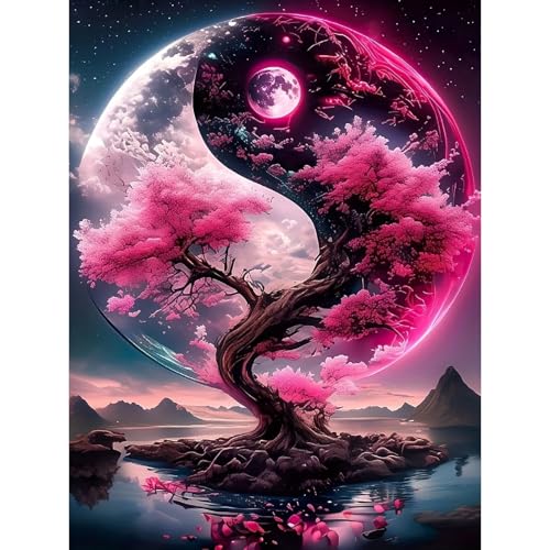 Tree of Life Diamond Art Kits for Adults - 5D Round Drill Diamond Painting Kits, DIY Font of Life Diamond Painting Gem Art, Crystal lake Diamond Art Painting for Home Decor Walls Gifts 12X16Inch - color: Tree of Life