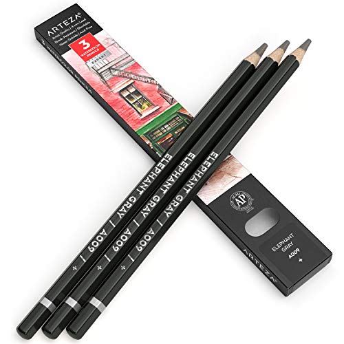 Arteza Professional Watercolor Pencils, Pack of 3, A009 Elephant Gray, Water-Soluble Pencils for Coloring, Blending, Layering & Watercolor Techniques - color: A009 Elephant Gray, size: 1 Count (Pack of 3)