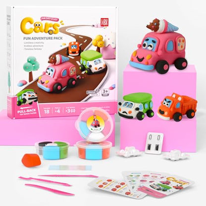 Air Dry Clay Kit for Kids - Pull Back Car Making, 3 Boxes Modeling Clay with Sculpting Tools, Base, Backing Board, Tutorial, Ultra Light & Soft, Non-Toxic & Safe, Creative DIY Arts and Crafts Toys - color: Fun Adventure Park
