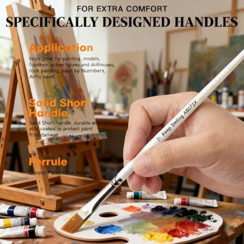 12PC Acrylic Paint Brushes, Angular & Angled Paint Brush Set with Nylon Hair for Acrylic Painting, Watercolor, Gouache, Oil (Artist Short Handle Paint Brushes)