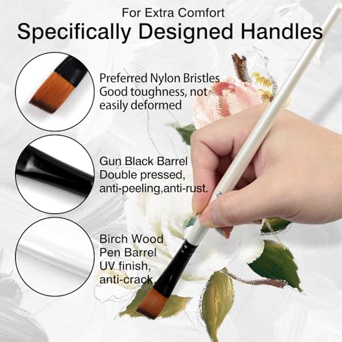 12-Piece Angular Paint Brush Set – Pearl White Nylon Angled Brushes for Watercolor, Acrylic, Gouache, Oil & Craft Painting
