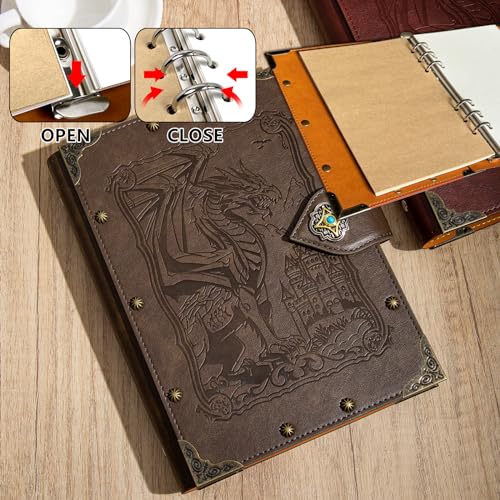 DUROTAN Compass Journal Notebook,Unique A5 Binder 400 Page | For Travel Diary Writing Journal Notebook for Men Women Dnd Gift with Blank Pages - color: 9-GrayBrown-Compass