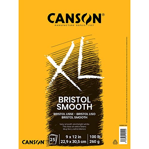 Canson XL Series Bristol Paper, Smooth, Foldover Pad, 9x12 inches, 25 Sheets (100lb/260g) - Artist Paper for Adults and Students - Markers, Pen and Ink (Pack of 6) - size: 9x12 (Pack of 6), style: Bristol, Smooth