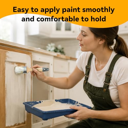 5 Pack Natural Bristle Chalk Paint Wax Brush Set, Multi-Size Wooden Handle Chalk Paint Brushes for Furniture Refinishing, Waxing, Chalk Paint, Milk Paint, DIY Craft & Home Restoration - size: 1 Large, 3 Small, Paddle Brush