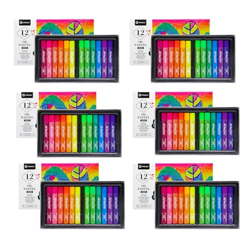 Artecho Neon Oil Pastels Set, 12 Colors, 6 Packs (10 x 70 mm) | Soft Oil Pastels, For Art Painting, Drawing, Blending, For Artists, Beginners, Students, Teacher - style: 12 Neon Colors-6 Pack