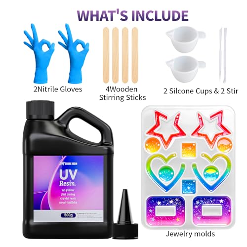 SHORE RESIN 500g UV Resin Kit, Crystal Clear UV Resin | Fast-Curing UV Resin with Gloss Finish for Jewelry Making, Coating, Casting and DIY Crafts - size: 500g
