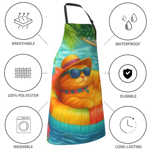 KKdskkds Tribal Boho Geometric Multi-Purpose Adjustable Waterproof Apron With Pocket For Men Women - color: Summer Vacation Cat