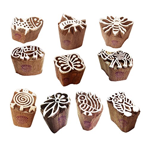 Paper Print Stamps Handcarved Small Animal Pattern Wood Blocks (Set of 10) - color: Htag2105