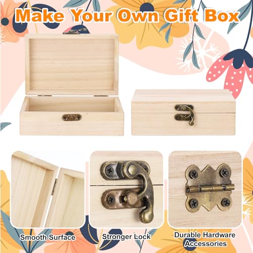 Hoemwarm 24 Pack Unfinished Wooden Box DIY Treasure Box | Treasure Chest With Hinged Lid 6 x 4 x 2 Inch, DIY Craft Keepsake for Kids, Gift, Home Decor