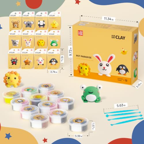 LOUFOR Air Dry Clay Kits - Modeling Clay for Kids, Ultra Light & Soft, Safe & Non-Toxic, 12 Boxes DIY Model Magic Clay with Sculpting Tools & Tutorials, Creatible Art Crafts Toys Gifts Boys Girls - color: #01-Pet Paradise