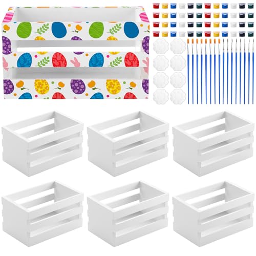 BrightRow 8 Pcs 5'' Small Wooden Crates for Crafts with Painting Sets Mini Unfinished Bikini Crates Rustic Decorative Wood Storage Boxes for DIY Display Home Decor(White) - color: White
