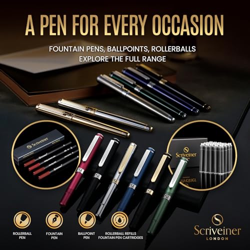 Scriveiner Silver Chrome Fountain Pen - Stunning Luxury Pen, Real Gold Finish, Schmidt Gilded Nib (Extra Fine), Best Gift Set for Men & Women Professional Executive Office Nice Designer Pen - color: 10. Silver Chrome with Gold, style: Extra Fine Nib