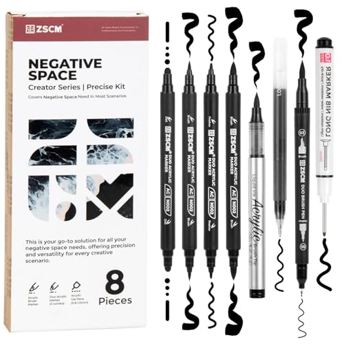 8 Pack Black Acrylic Ink Pens for Drawing, Fine Point Black Gel Pens, Brush Tip Markers，Dual-Tip Opaque Acrylic Markers for Highlighting Drawing, Sketching, Illustration, Card Making - color: 8 Black
