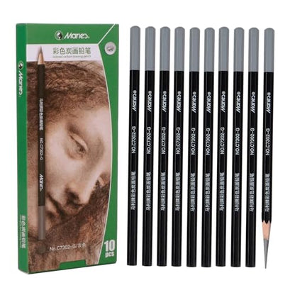 Marie's Professional Charcoal Drawing Set - Premium Artist Sketching Pencils for Portraits & Fine Art - Ideal for Professional Artists & Studio Creation(Grey) - style: Grey (10pcs)