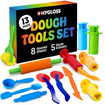 Hygloss 13 Pcs Dough Tools Set – Dough Extruders + Dough Cutters Set – Educational Modeling Clay Tools – Preschool Toys & Toddler Activities – Arts & Crafts for Kids Ages 3-5 - color: Extruders + Cutter Tools (13 pcs.)