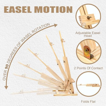 Fuyoooo 3 Pcs 32'' Wooden H-Frame Studio Tabletop Easel- Adjustable Stand, Holds up to 16 Canvas, Portable Tabletop Easel for Painting Display Drawing Stand
