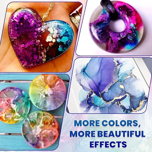 Alcohol Ink Set - 24 Bottles Vibrant Colors High Concentrated Alcohol-Based Ink, Concentrated Epoxy Resin Paint Colour Dye Great for Resin Petri Dish, Coaster, Painting, Tumbler Cup Making(10ml Each)