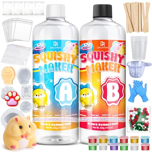 Liquid Silicone for Taba Squishy Kit, 36oz 1:1 AB Ratio Super Soft Fast Cure for Squishy Maker, Squishy Making Rubber for Cat Paw & Hamster Molding with Flocking Powder, Pom Poms Decompression Craft - size: 36oz