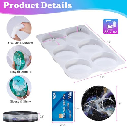LET'S RESIN Extra Deep Resin Coaster Molds Silicone, 4 Inches Large 6 Cavity Silicone Molds for Resin, Round Epoxy Coaster Molds for Cups Mats, DIY Craft