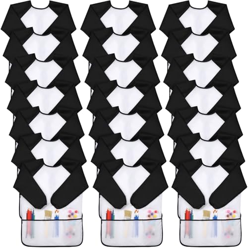 Yahenda Kids Art Smocks Toddlers Painting Apron Waterproof Artist Smock for Children with Long Sleeve 3 Pockets for 2-8 Years - color: Black, White