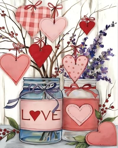 askkqtx Valentine's Day Paint by Numbers Kit for Adults, DIY Love Paint by Numbers for Beginner, Oil Painting by Number on Canvas for Home Decor Gifts 16x20 Inch - color: Love - MT22320