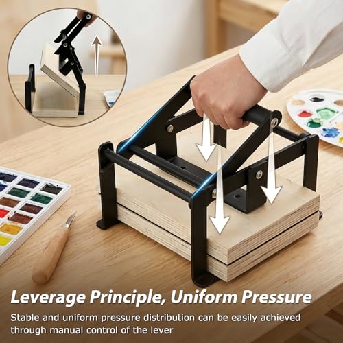 Linocut Printing Hand Lever Press Machine, A5 Linocut Press Machine, with Rubber Roller & Felt Pad, Fit for Linocut Printing, Woodcut Printing, Letterpress, Rubber, Cardboard, Cork Printing