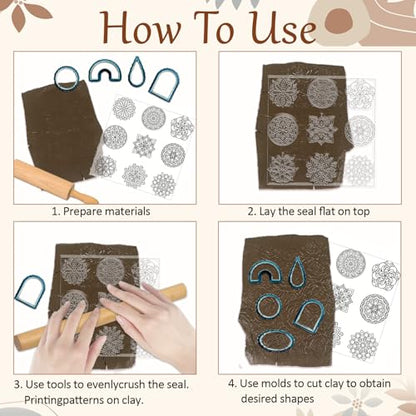 CHGCRAFT Bohemian Round Pattern Polymer Clay Texture Sheets Mandala Pattern Silicone Texture Stamp Single Image Modeling Pattern Pad for Jewelry and Clay Earrings Tools, 5.5x5.5 inch - style: Bohemian