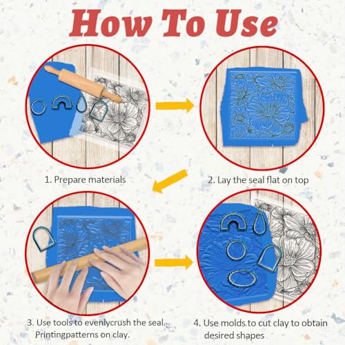 Large Flowers Polymer Clay Texture Sheet Silicone Texture Stamp Sheets Floral Clear Texture Mat Modeling Pattern Pad Reusable for Scrapbooking Polymer Clay Pottery Earrings Jewelry Making - style: Large Flower