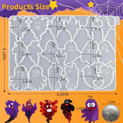Halloween Resin Earring Molds with Holes, 9 Pair Ghost Earring Mold | Halloween Earring Silicone Molds for Resin Casting, DIY Craft Pendant Jewelry Earring Keychain Halloween Party Gifts - color: 1PCS Cute Ghost Earring Molds with Holes