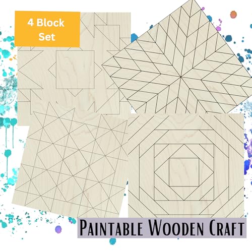 9 Inch Barn Quilt Kit Set 4 | Boho, Milky Way Star, HST, Pineapple | Unfinished wood blocks to paint for DIY parties, farmhouse wall decor, quilting-inspired crafts, handmade gifts. - size: 9 inches (set of 4), style: Boho, Large Milky Way Star, HST Fun,