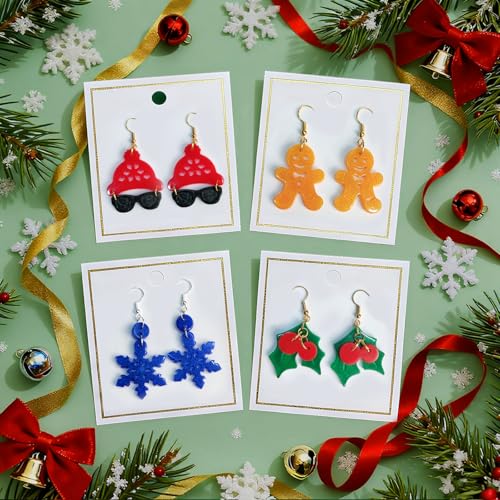 ZQYSING 68 Pcs Christmas Resin Earring Molds Kit, Various Shapes Christmas Silicone Mold with Hooks Rings for DIY Making Jewelry Earring Pendant Keychain - color: 68 Pcs Jewelry Making Kit