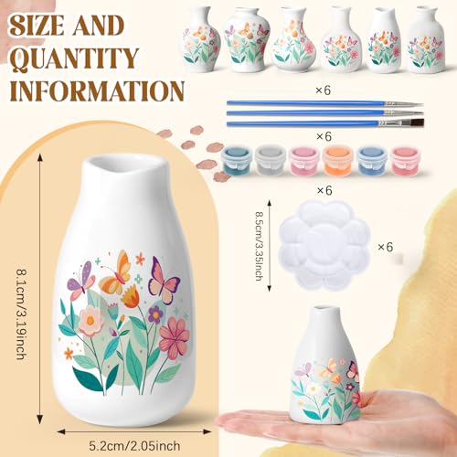 Fuyoooo 6 Sets Paint Your Own Vases Ceramic Vase to Paint Unpainted White Vases Ceramic Painting Kit for Adult with Brush Underglaze Paints Palettes for Adults Porcelain Vase DIY Summer Holiday