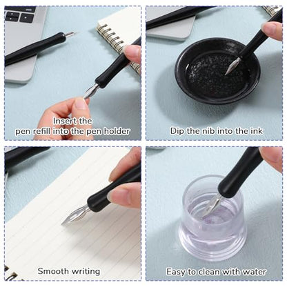 14 Pcs Dip Pen Set Comic Pen Nib Set 12 Stainless Steel Pens Nibs with 2 Wooden Drawing Pens Holder G-Pen Ink Nib for Calligraphy, Comics, Signatures, Drawings (Black)