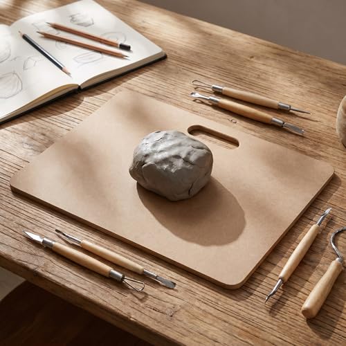 ZENFUN Clay Wedging Board, 12 x 18" Portable Clay Board with Built in Handle, Sturdy 8mm Thickness Wooden Mat Mud Board for Clay Crafts, Drafting Art, Ceramics Pottery Tools