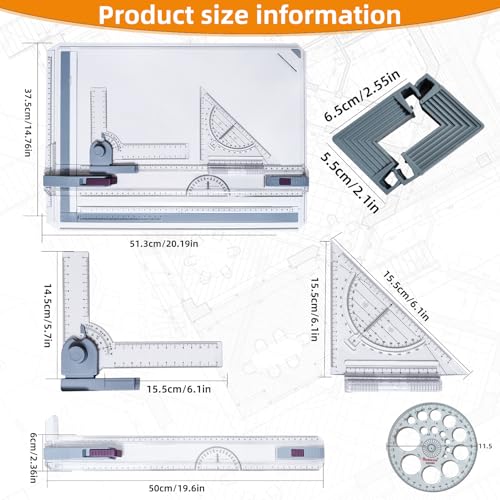 A3 Drawing Board Drafting Table Multifunctional Drawing Board Table with Clear Rule Parallel Motion and Angle Adjustable Measuring System, Metric - size: Metric