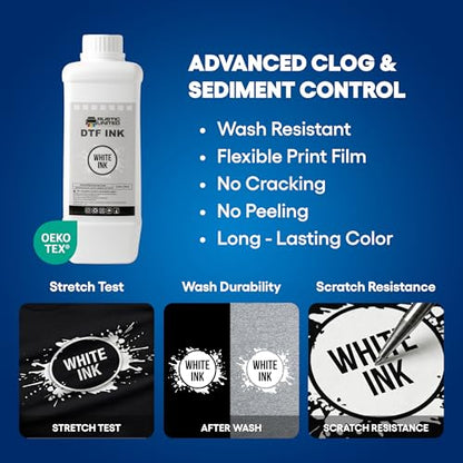 Premium Pack of 5 DTF White Ink 1000ml Heat Transfer Printing Direct to Film Refill for All DTF Printers Epson ET-8550, L1800, L800, R2400, P400, P800, XP15000, R1390, I3200 - color: White, size: 5 Bottles