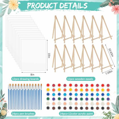 Tenceur 86 Pieces Mini Canvas with Easel Set, 8 x 10 Inch Small Canvas Painting Kit for Party, DIY Painting Boards with Large Tablecloth, Easels Paints Aprons Brushes for Party Gifts - size: 8 x 10 in