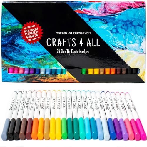 Crafts 4 All Fabric Pens for Clothes - Pack of 24 No Fade, Fabric Markers Permanent for Textile - No Bleed, Machine Washable Shoe Markers for Fabric Decorating - Laundry Marker, Erases Stains Easily - color: Rainbow, size: 1 Count (Pack of 24)