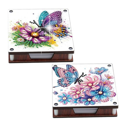 JISHSHAY 2 PCS Diamond Art Note Box Flower Diamond Painting Note Pad Holder Butterfly Gem Painting Gem Art Memo Boxes Mosaic Kits for Adults Embroidery Kit Memo Pad Holder,Contains 120 Sheets of Paper - color: Flower 3