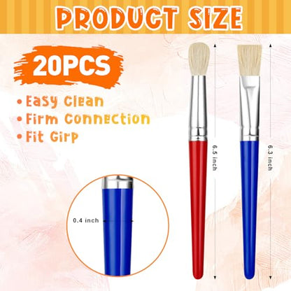 20 Pcs Kids Paint Brushes Bulk - Round & Flat, Easy Clean & Hold Toddler Brushes for Acrylic, Oil, Watercolor Washable Paint - color: 20 Pack