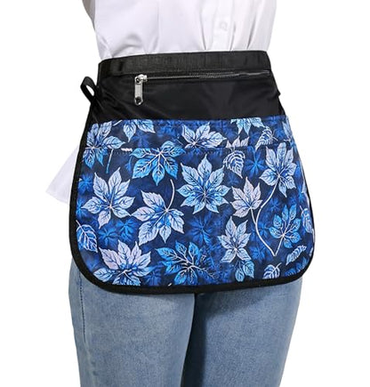Barber Apron with 5 Pockets, Waterproof and Bleach-proof Hair Stylist Apron for Men and Women - color: Blue Leaves