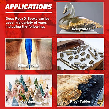 MAS Epoxies Deep Pour X Epoxy Resin Kit, 1.5-Gallon, (1-Gal Resin + 0.5-Gal Harderner) for Casting, Encapsulating, Fill Large Voids, River Tables, Sculptures, Live Edge Wood Tables - size: 3 Gal