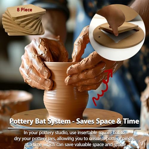 Gkesgm 2 Pcs 12" Round Pottery Wheel Bats and 8 Pcs 7" Square Inner Bats with 1Pc Batmate for Potters and Clay Artists,Ceramic Bat System for Clay Making and Sculpting
