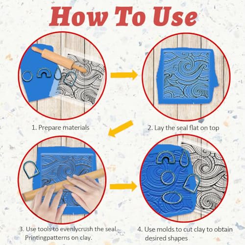 Paisley Polymer Clay Texture Sheet Ocean Waves Silicone Texture Stamp Sheets Clear Texture Mat Modeling Pattern Pad Reusable for Scrapbooking Polymer Clay Pottery Earrings Jewelry Making - style: Water Ripple