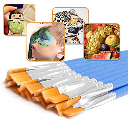 UPINS Wide Flat Paint Brushes Set with Nylon Hair, Small Brush Bulk for Detail Painting Short Plastic Handle Acrylic Oil Watercolor Fine Art Painting 30 Pcs 9mm